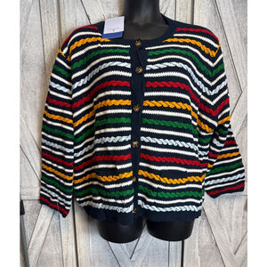 Women's LA LIGNE Cardigan 4X Navy Multi-color Striped